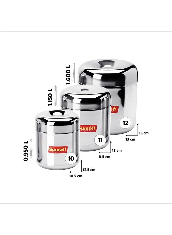 Sumeet Stainless Steel Vertical Utility Canisters/Ubha Dabba/Storage Containers Set Of 3Pc (950Ml,1150Ml,1600Ml), Black - Image 4