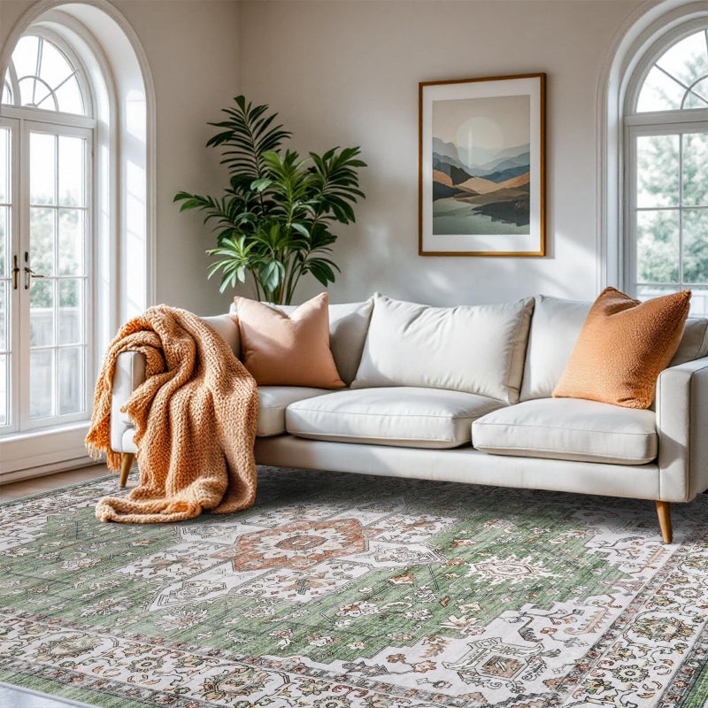 RUUGME Living Room 8x10 Area Rug - Soft Washable Area Rugs Stain Resistant Carpet Vintage Lightweight Rugs for Bedroom with Non Slip Backing Indoor Ultra-Thin Rugs Home Decor 8x10 Sage - Image 2