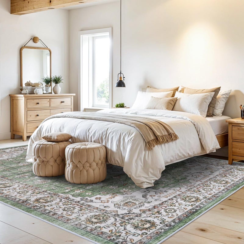 RUUGME Living Room 8x10 Area Rug - Soft Washable Area Rugs Stain Resistant Carpet Vintage Lightweight Rugs for Bedroom with Non Slip Backing Indoor Ultra-Thin Rugs Home Decor 8x10 Sage - Image 4