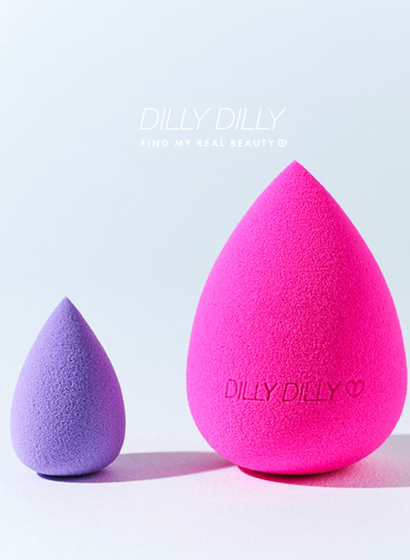 DILLYDILLY Silky Softness Makeup Pink Sponge and Mini Puff Set - Image 2
