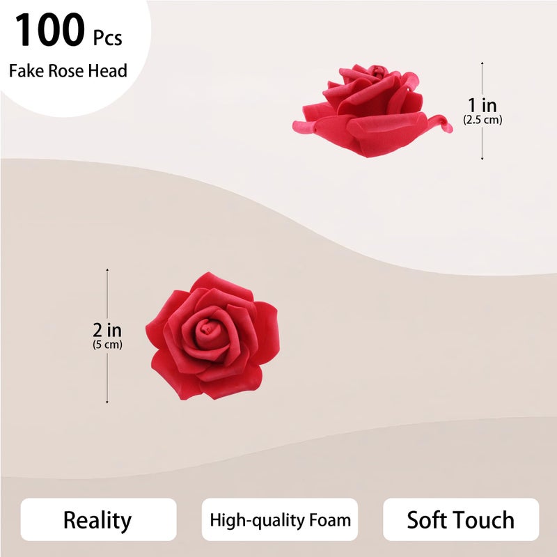 Vignor 100 Pcs 2 Inch Artificial Flowers Faux Foam Fake Rose Head Bulk for Home Decor Wedding Decoration Bridal Shower Wall Table Centerpiece Arrangement DIY Craft (Rose Cherry Red) - Image 2