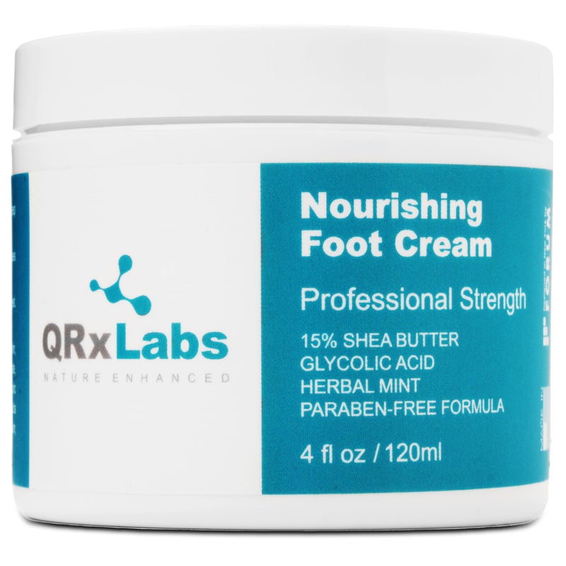 QRxLabs Shea Foot Cream 4 oz - Hydrating & Cooling Formula with 15% Shea Butter, Spearmint, Vitamin E, Glycolic Acid - Non-Greasy, Quick-Absorbing, Paraben-Free - Repair Dry, Cracked Feet - Image 1