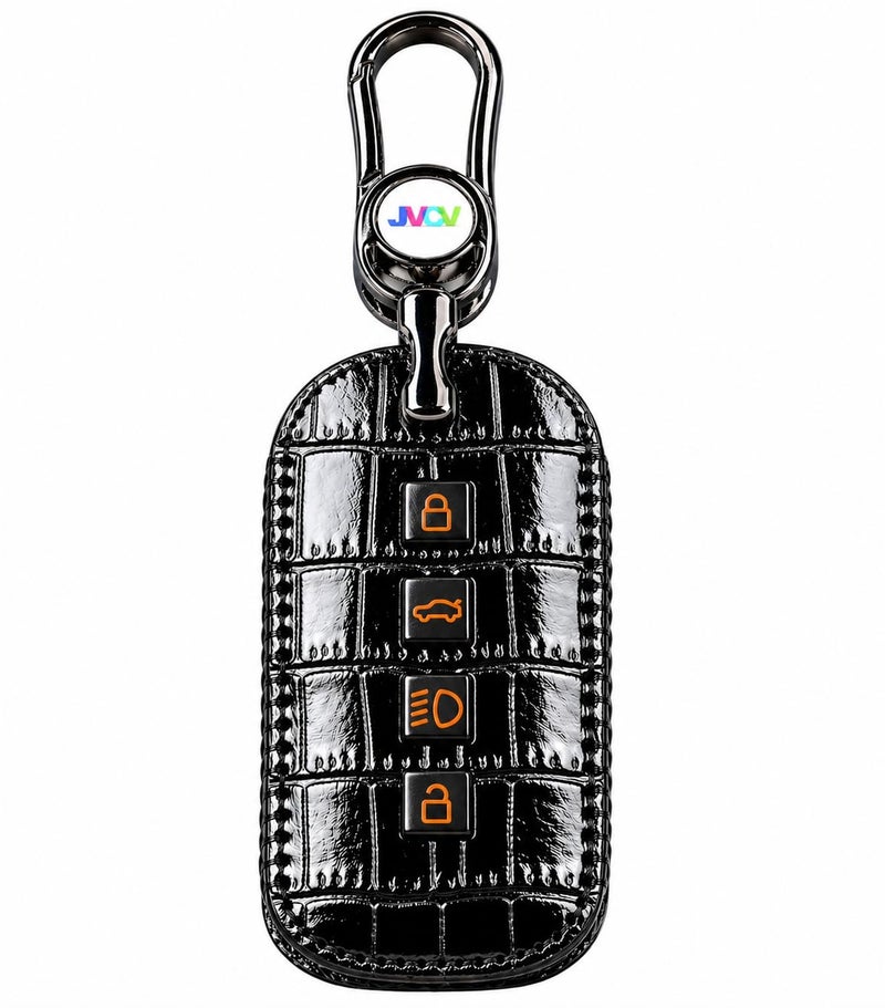 JVCV® Handmade Carbon Fiber Pattern Leather Key Cover Compatible with Tata Sierra, Safari Petrol, Harrier Petrol, Curvv and Curvv EV Smart Key (Black Orange) - Image 1