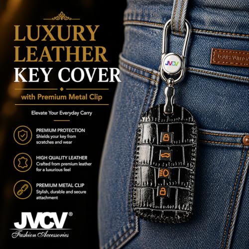 JVCV® Handmade Carbon Fiber Pattern Leather Key Cover Compatible with Tata Sierra, Safari Petrol, Harrier Petrol, Curvv and Curvv EV Smart Key (Black Orange) - Image 5