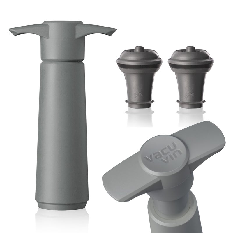 Vacu Vin Wine Saver Pump Grey with Vacuum Wine Stopper  Keep Your Wine Fresh for up to 10 Days  1 Pump 2 Stoppers  Reusable  Made in the Netherlands