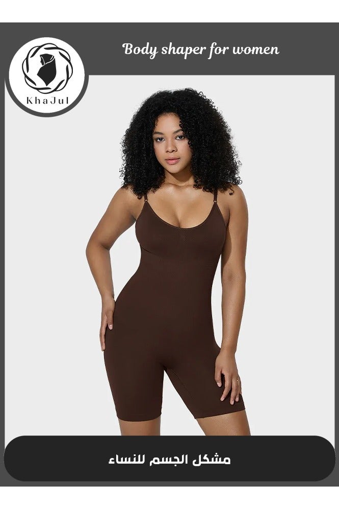 KHAJUL Women's Seamless Workout Shaping Bodysuit High Waist Gym Shorts Sports Bra Activewear Sets for Yoga Workout（Brown） - Image 1