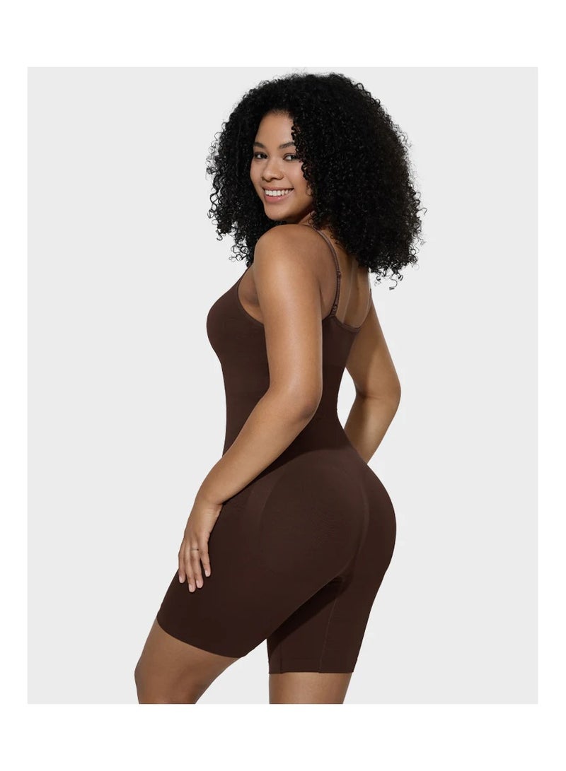 KHAJUL Women's Seamless Workout Shaping Bodysuit High Waist Gym Shorts Sports Bra Activewear Sets for Yoga Workout（Brown） - Image 2