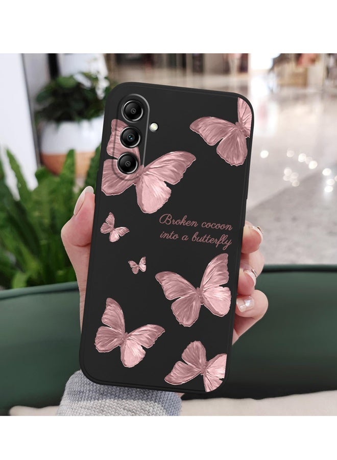 جراب هاتف Samsung Galaxy A54 5G، تصميم نمط زهور إبداعي، غطاء هاتف A54 5G من السيليكون السائل الناعم - لون أسود فراشة - Image 5