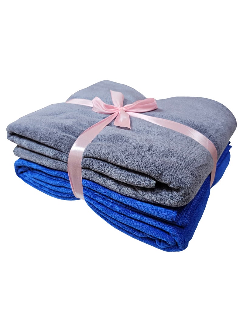 فابينني منشفة شاطئ كبيرة الحجم من قطعتين، 100×200 سم، مصنوعة من الألياف الدقيقة، منشفة حمام كبيرة جدًا، منشفة حمام سباحة، منشفة يوجا، منشفة سبا، ناعمة وعالية الامتصاص وسريعة الجفاف، لون رمادي/أزرق - Image 2