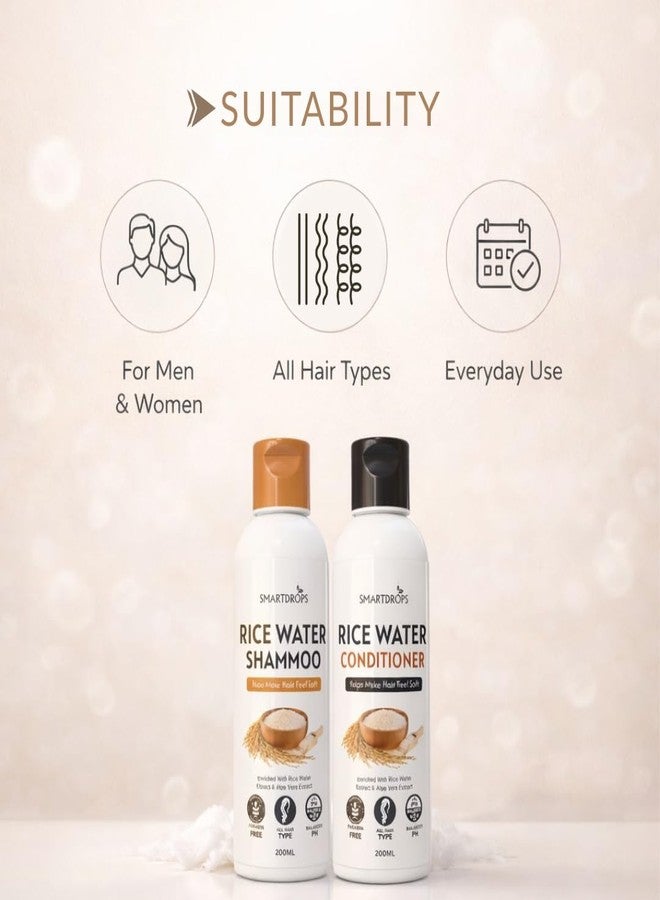 Smartdrops Rice Water Shampoo and Conditioner Combo | Shampoo and Conditioner Duo for Strong, Shiny Hair | Rice Water Combo With Aloe Vera Extract | Daily Hair Care Set | For Men And Women - Image 4