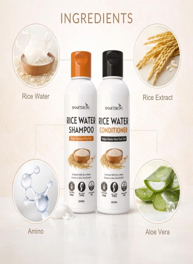 Smartdrops Rice Water Shampoo and Conditioner Combo | Shampoo and Conditioner Duo for Strong, Shiny Hair | Rice Water Combo With Aloe Vera Extract | Daily Hair Care Set | For Men And Women - Image 2