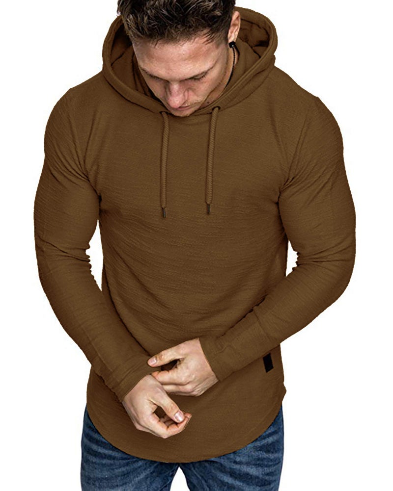 Lexiart Mens Fashion Athletic Hoodies Sport Sweatshirt Solid Color Fleece Pullover Brown X-Large - Image 2