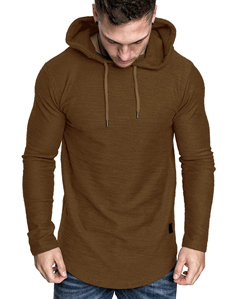 Lexiart Mens Fashion Athletic Hoodies Sport Sweatshirt Solid Color Fleece Pullover Brown X-Large - Image 3