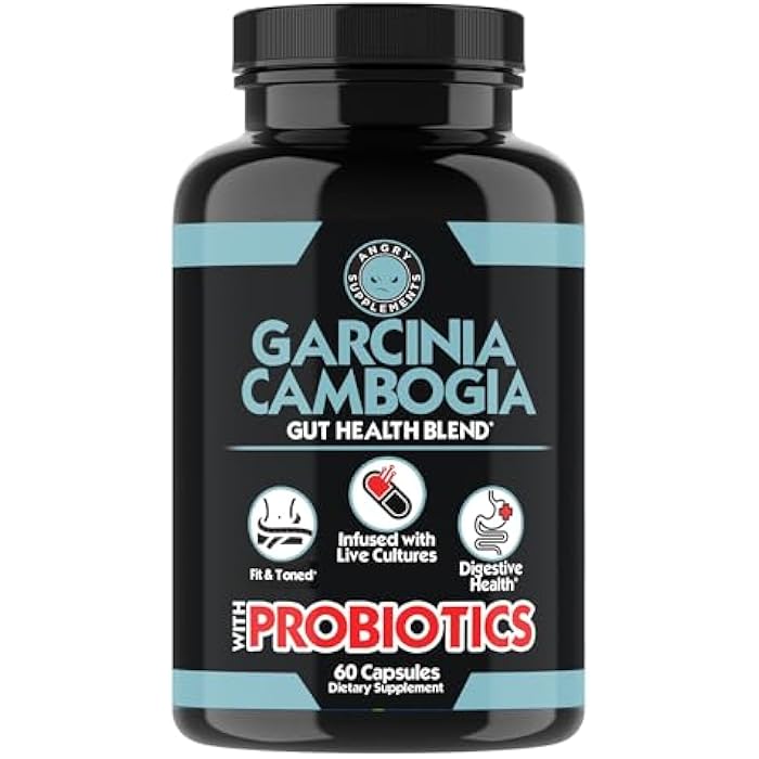 Angry Supplements مكملات أنغري غارسينيا كامبوجيا مع البروبيوتيك، متعدد الفيتامينات لصحة الأمعاء مع فيتامينات A، C، D، E، K، B2، زنك، سيلينيوم، نحاس، كروم + كبسولات مزيج الأعشاب (1-زجاجة، 60 حبة) - Image 1