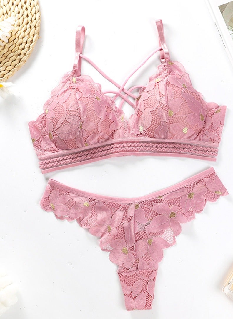 Pink Bikini Set with Lace Details, 2-Piece 