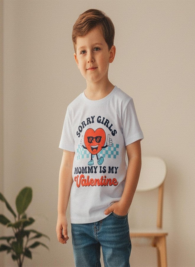 Pudcoco Kids Toddler Boys Valentines Day Shirt Sorry Girls Mommy is My Valentine Retro Love Heart Short Sleeve T-Shirt (White, 5-6 Years) - Image 3
