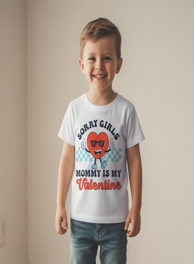 Pudcoco Kids Toddler Boys Valentines Day Shirt Sorry Girls Mommy is My Valentine Retro Love Heart Short Sleeve T-Shirt (White, 5-6 Years) - Image 2