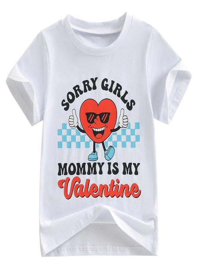 Pudcoco Kids Toddler Boys Valentines Day Shirt Sorry Girls Mommy is My Valentine Retro Love Heart Short Sleeve T-Shirt (White, 5-6 Years) - Image 1