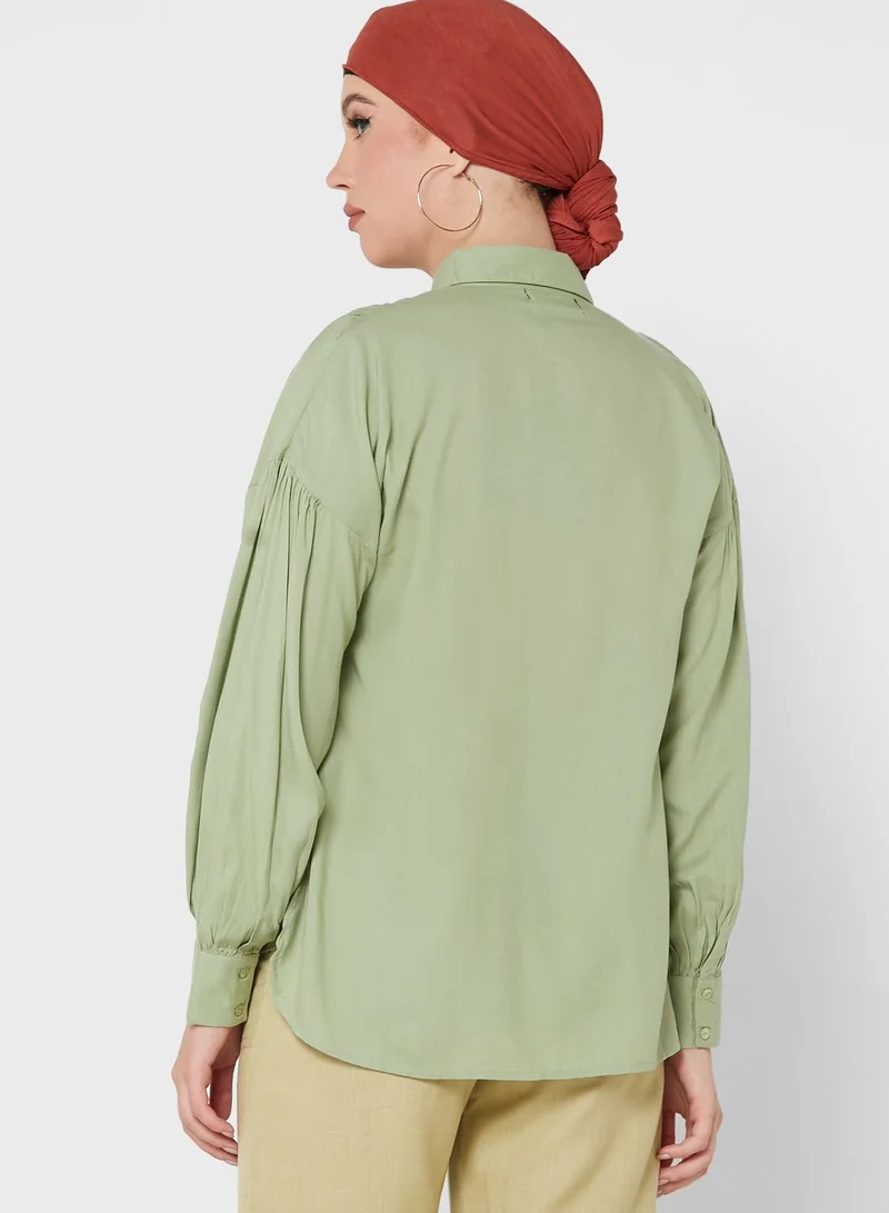 Khizana Balloon Sleeve Detail Oversized Shirt
