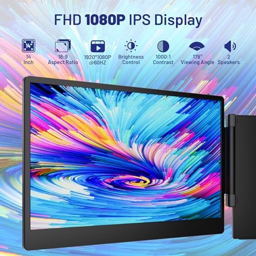 domyfan 14" Laptop Screen Extender, S3 FHD 1080P IPS Triple Portable Monitor Laptop, HDMI/USB-A/Type-C Compatible with Windows/Mac/Android - Image 2