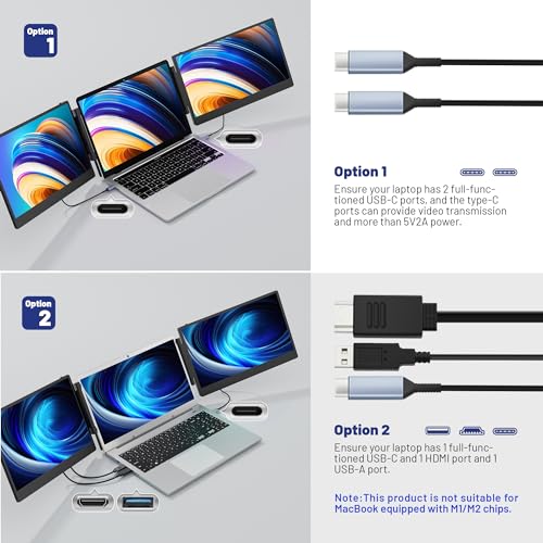 domyfan 14" Laptop Screen Extender, S3 FHD 1080P IPS Triple Portable Monitor Laptop, HDMI/USB-A/Type-C Compatible with Windows/Mac/Android - Image 4