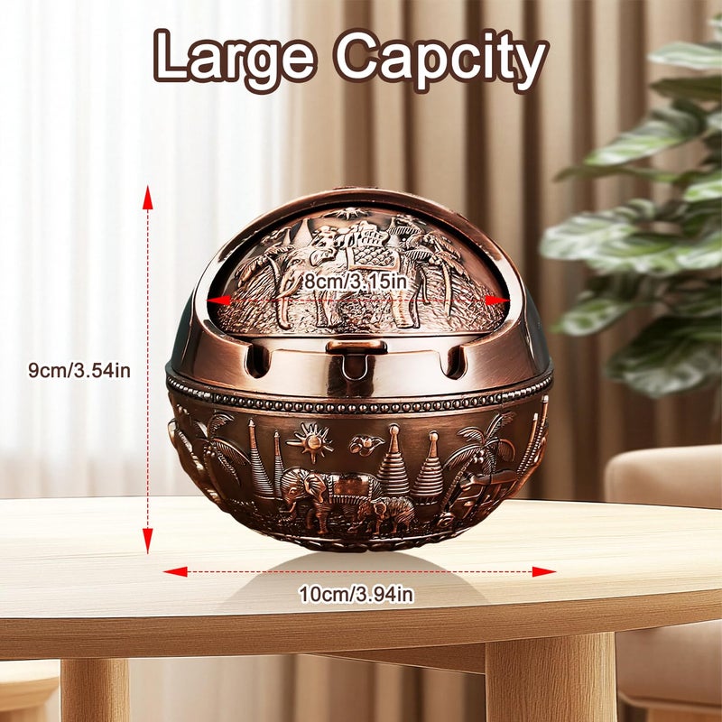 CoolShef منفضة سجائر مقاومة للرياح - منفضة معدنية عتيقة مع غطاء، منفضة بسعة كبيرة للاستخدام في المنزل والمكتب، ملحق أنيق للمدخنين للاستخدام الداخلي والخارجي - Image 2