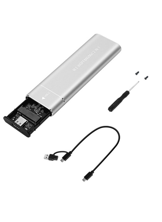 M.2 Nvme Protocol Mobile Hard Disk Box Usb3.1 Type Laptop SSD Metal Solid State Hard Disk Box-Color:Silver NVME NGFF Dual Protocol  - Image 1