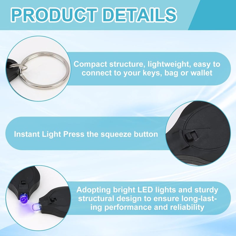 WSHuayee UV LED Keychain Flashlight - 395nm Blacklight Money Detector (5 Pcs) - Image 3