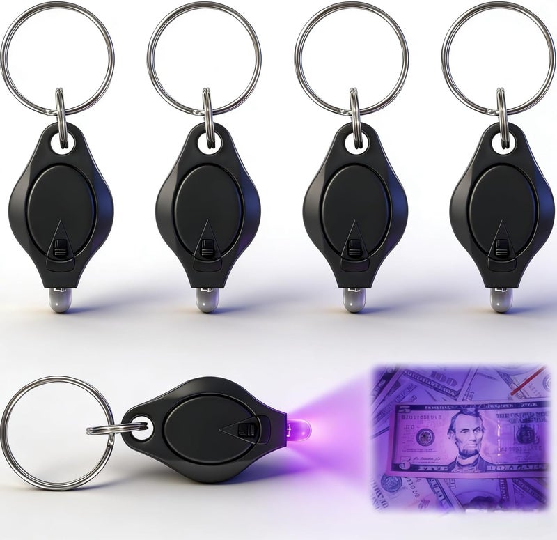 WSHuayee UV LED Keychain Flashlight - 395nm Blacklight Money Detector (5 Pcs) - Image 1