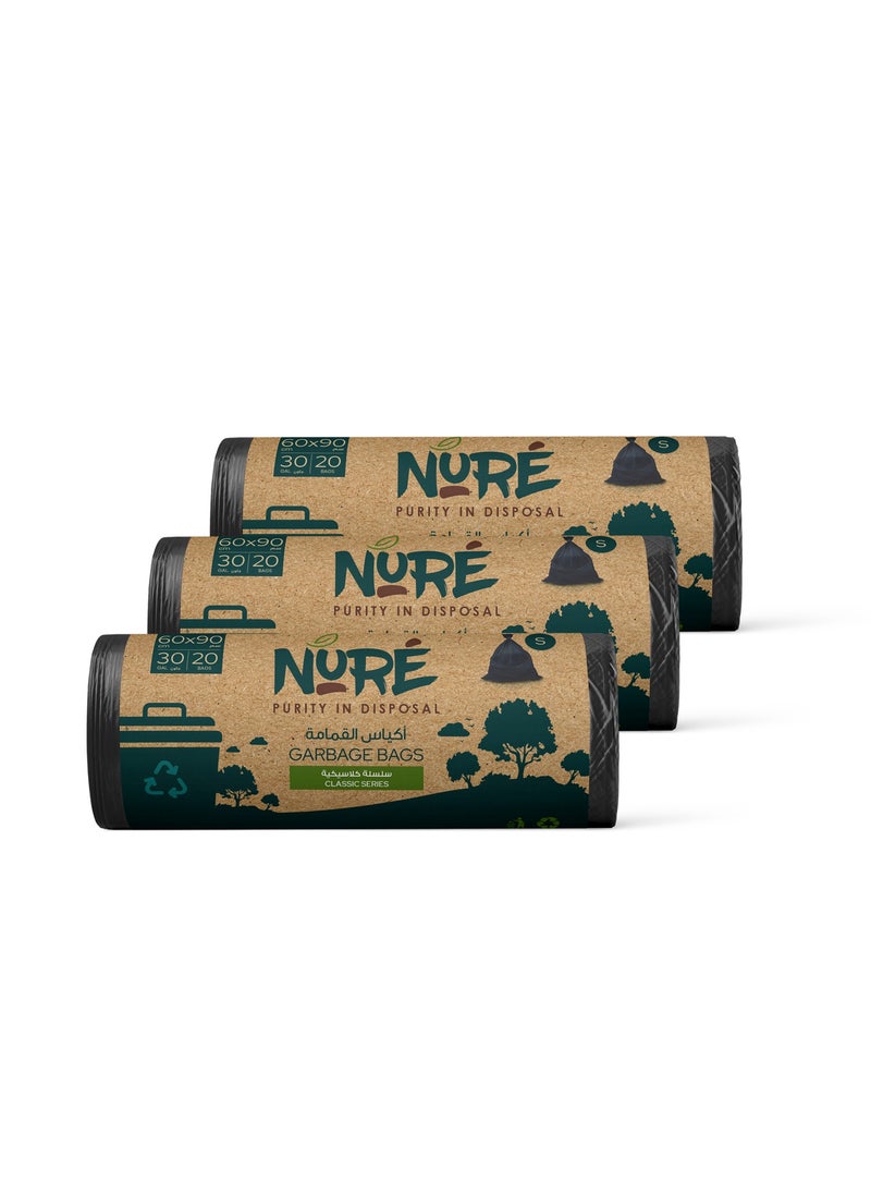 Nure Nure, Bio-Degradable Purity In Disposal Garbage Bag,30 Gallons, 20 Pcs, 60cmx90cm,Pack of 3…  - Image 1