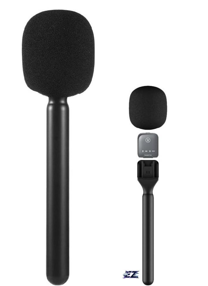 ELTRAZONE Microphone Handheld Adapter – Wireless Interview Lavalier Mic Adapter for DJI Mic 1/2, Rode Wireless GO II, Hollyland Lark, Synco G1 – Microphone Grip with Wind Protection for Osmo Pocket – Ideal for Professional Audio Recording & Interviews - Image 1
