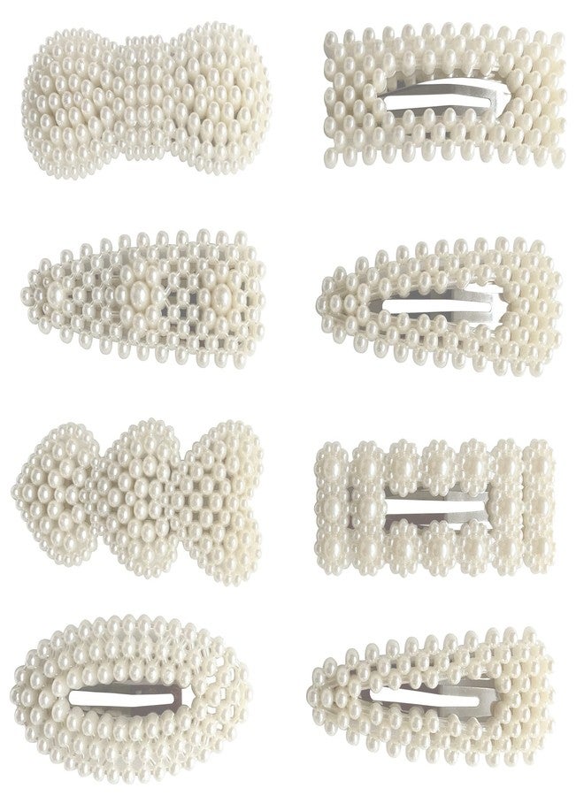 HRBS 8 Piece Korean Style Pearl Metal Hair clips, Plastic Pearl Barrettes Hairpin for Women & Girls (White) Pattern may vary, All patterns & Design will suite your everydress, Party, Birthday etc. - Image 1