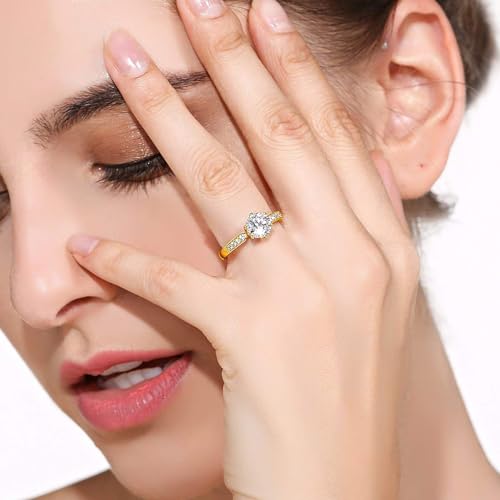 QJLE Dainty 18K Gold Plated Rings for Women 1.5 CT Cubic Zirconia CZ Fake Diamond Ring Engagement Promise Eternity Womens Wedding Rings Size 10 - Image 2