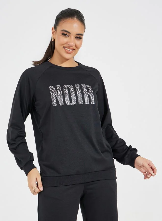Styli Slogan Print Sweatshirt & Wide Leg Joggers Co-Ords