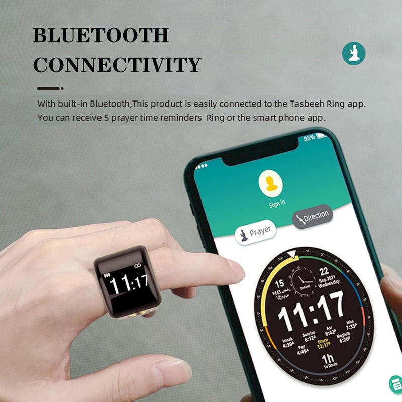 كيوايو خاتم ذكي للتسبيح والتذكير، عداد تسجيل بقياس 20 مم، شاشة رقمية بحجم 0.49 بوصة، قابل لإعادة الشحن عبر USB (اللون الذهبي، قياس 20 مم) - Image 4