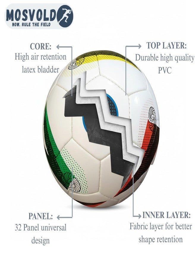 MOSVOLD PVC Football Size 5 with Pump | Portable Multicolour Soccer Ball Kit for Kids and School Players | Official Weight Durable Training Football for Hard Ground & Turf - Image 3