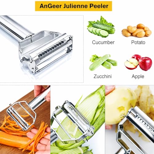 AnGeer Julienne Peeler, Stainless Steel Vegetable Peeler Double-Sided Blade Vegetable Cutter and Fruit Slicer Dual Blade Multifunction Kitchen Utensils - Image 2