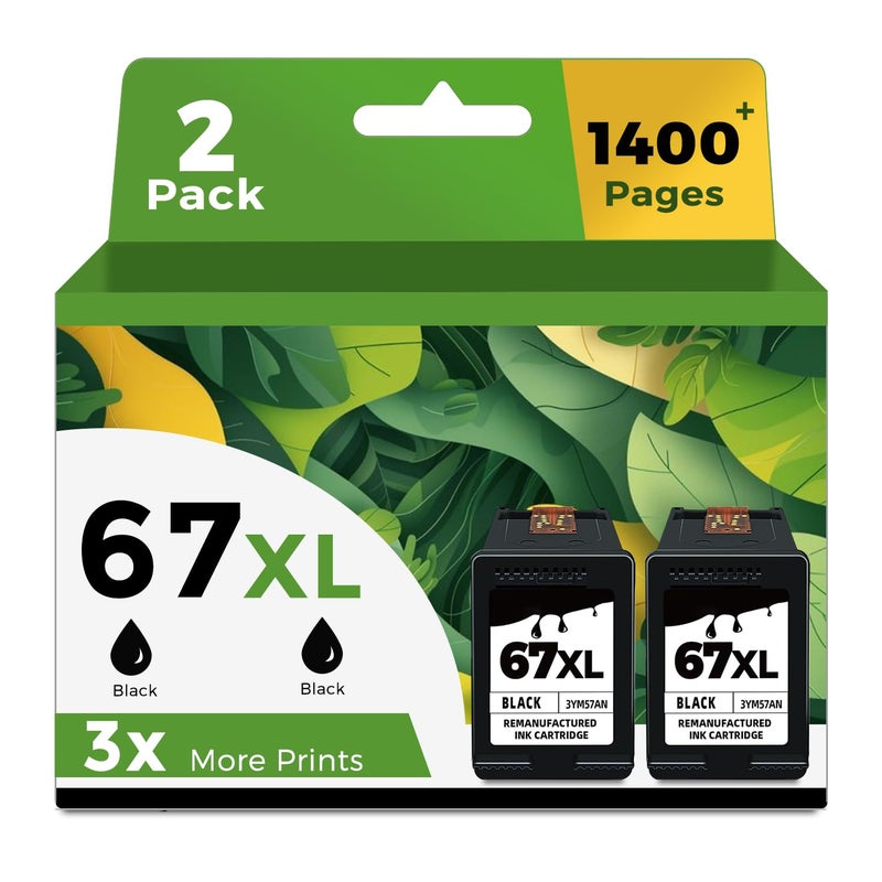 Ubinki 67XL Black Ink Cartridge Replacement for HP 67 Ink HP67 XL HP67XL BK for 2700 4155e 2755e 2734e 4100 2700e 4100e 6400 2752 2752e 4152e 6455e 6055e 2742e 6000 6055 6458e Printer High Yield (2 Pack) - Image 1