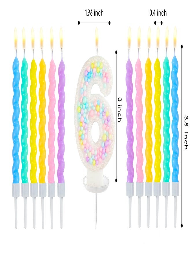 PHD CAKE Number 6 Birthday Candle Macaron Glitter Number Candle with Rainbow Spiral Candles in Holders for Cake Topper, Pastel Sweet Theme Party Decoration - Image 5