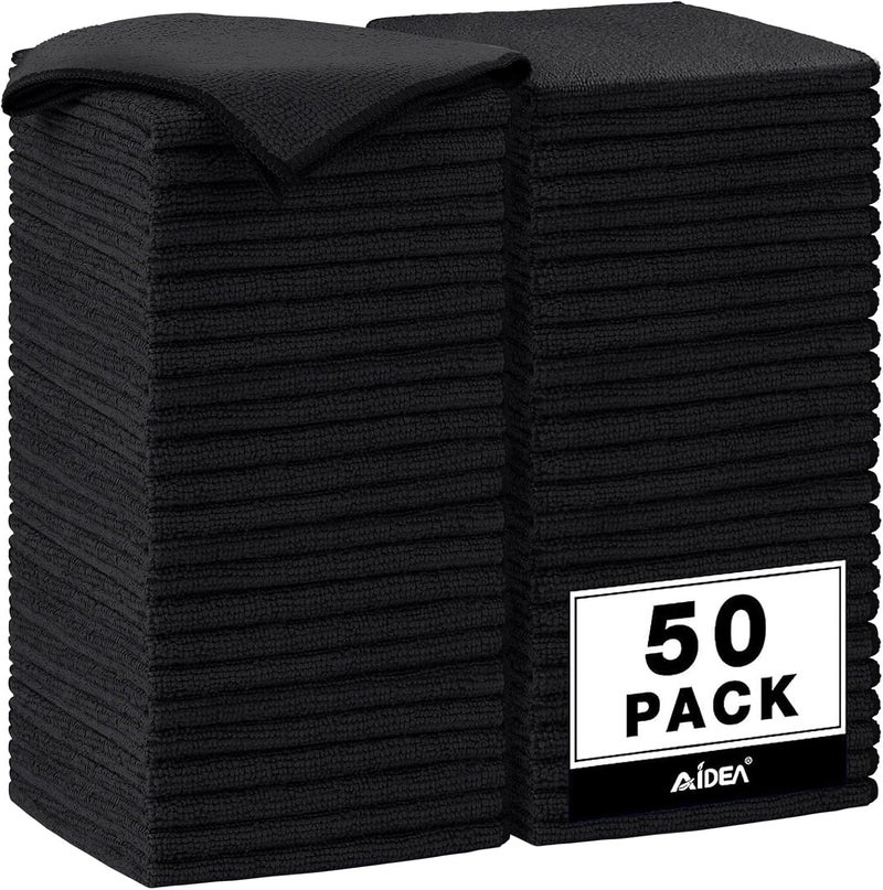 AIDEA Microfiber Cleaning Cloths Black 50PK, Microfiber Towels for Cars, Premium Car Cloth, Dusting Cloth Lint Free Cleaning Rags for SUVs, House, Kitchen, Window, Workshops,12×12" - Image 1