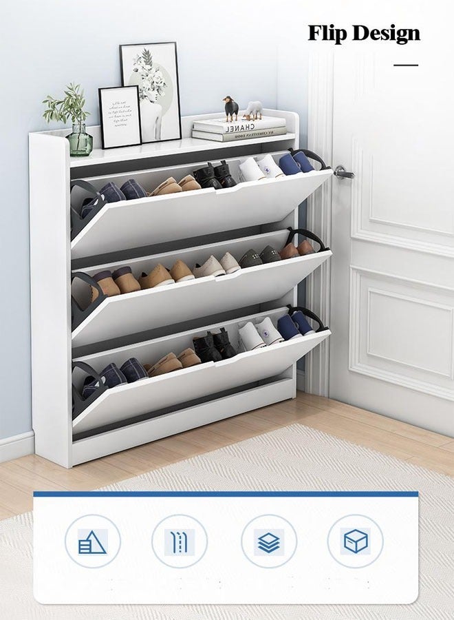 NKX Three Tier Shoe Rack Organizer Storage Foldable Closet with Doors for Living Room - Image 1
