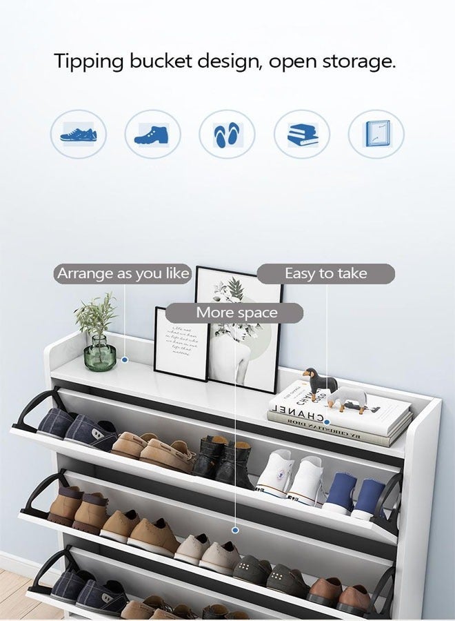NKX Three Tier Shoe Rack Organizer Storage Foldable Closet with Doors for Living Room - Image 3