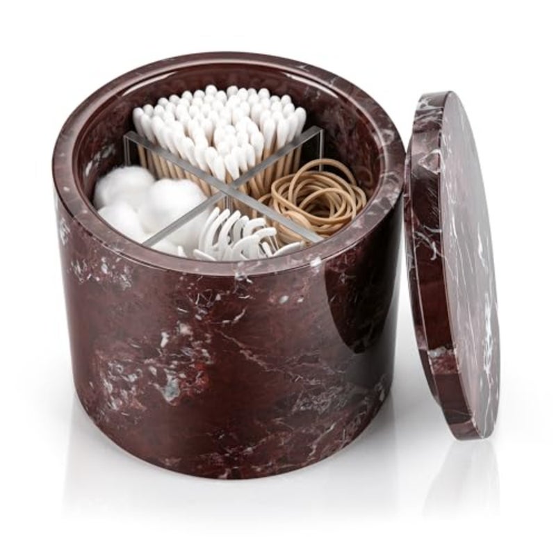 Natural Marble Canister, 12x8cm Dia x H Cotton Swab Holder with Lid - Image 1