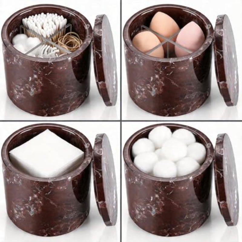 Natural Marble Canister, 12x8cm Dia x H Cotton Swab Holder with Lid - Image 5