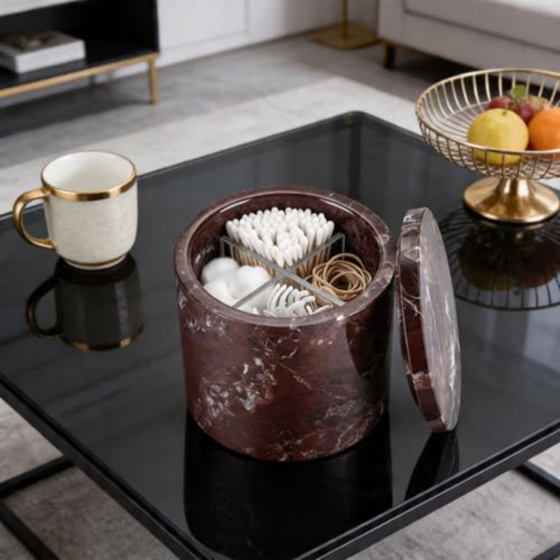 Natural Marble Canister, 12x8cm Dia x H Cotton Swab Holder with Lid - Image 4