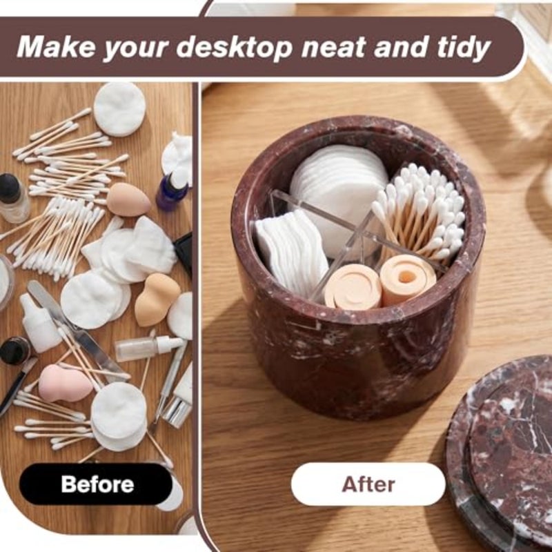 Natural Marble Canister, 12x8cm Dia x H Cotton Swab Holder with Lid - Image 3