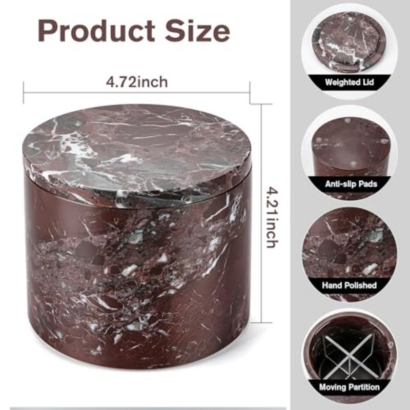 Natural Marble Canister, 12x8cm Dia x H Cotton Swab Holder with Lid - Image 2