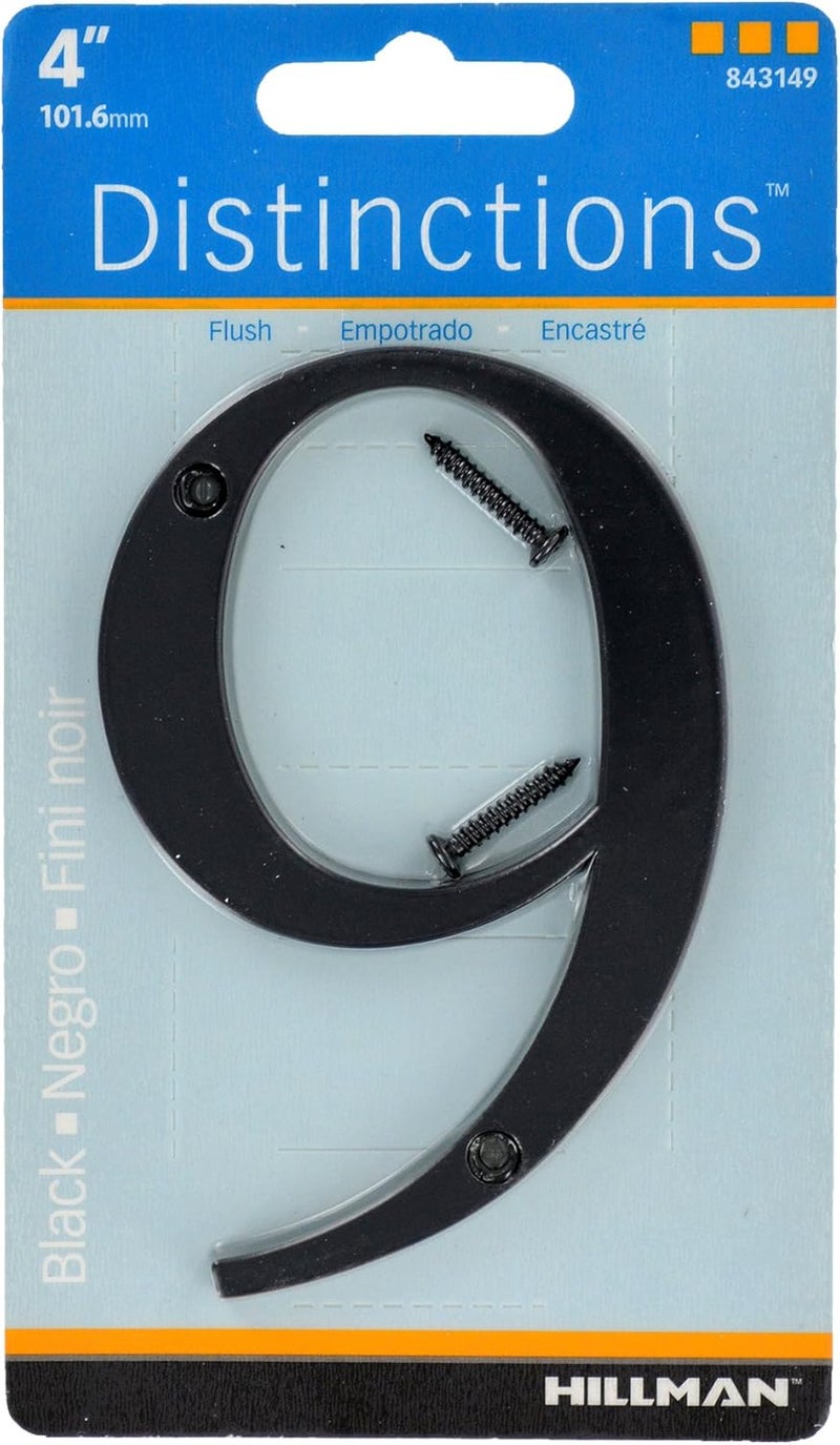 Hillman Distinctions Black Flush-Mount 4-Inch House Number 9 - Image 2