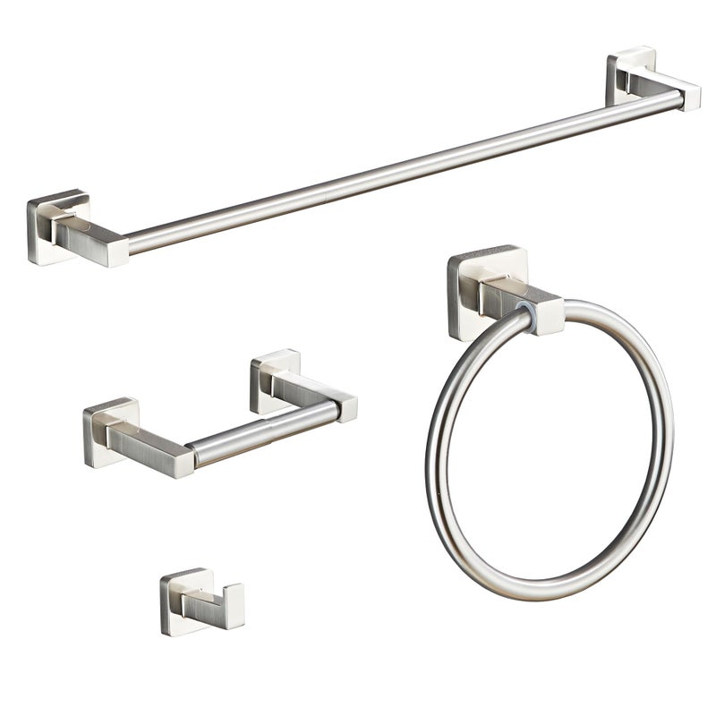 Brushed Nickel Bathroom Hardware Set 4 PiecesBathroom Accessories Set Stainless Steel Wall Mounted Hand Towel Bar Towel Ring Robe Towel HooksToilet Paper HolderTowel Bar Set 236 Inch