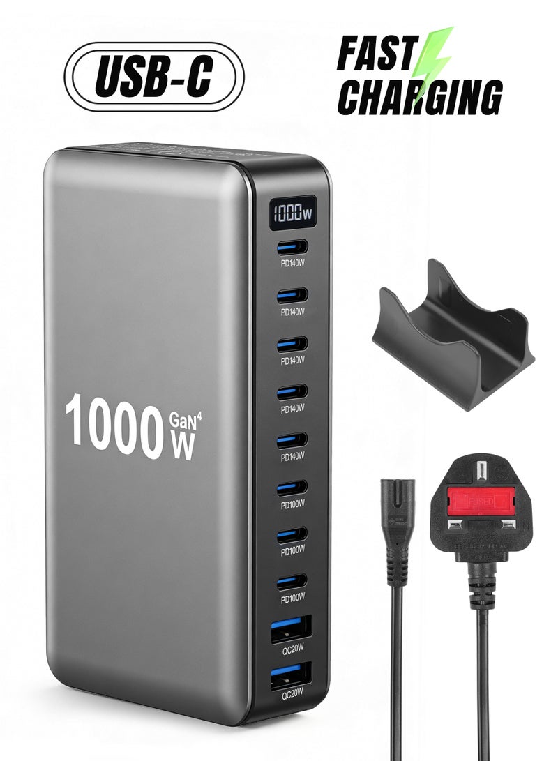 أنيوي كتلة شاحن سريع USB C بقدرة 1000 واط، محطة شحن سريعة GaN4، محطة شحن USB ذات 10 منافذ لأجهزة متعددة، شاحن حائط للكمبيوتر المحمول متوافق مع Dell وHP وMacBook Pro وiPhone17/16 pro وGalaxy S24 - Image 1